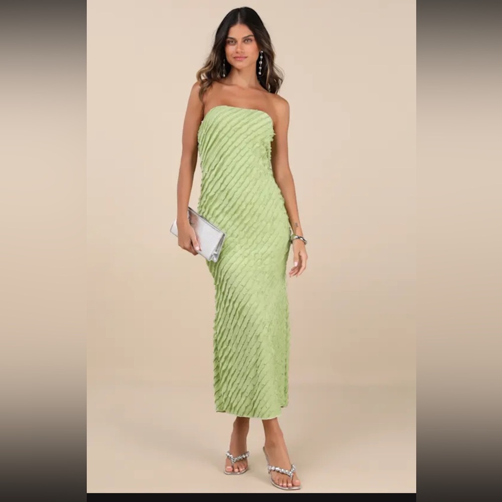Faelyn Light Green Strapless Ruffled Midi Dress